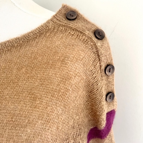 Ann Taylor LOFT Tan w/ Magenta Stripes Mohair Blend Crew Neck Sweater - Picture 5 of 5